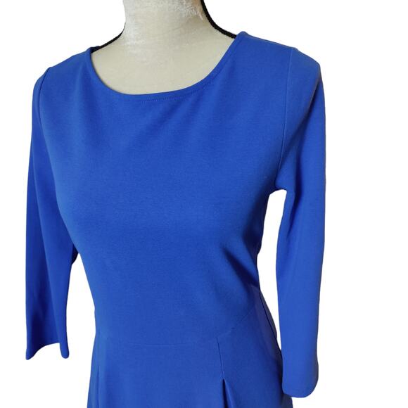 Garnet Hill Women's Sz 8 Ponte Knit Royal Blue Long Sleeve Sheath Dress Career - Picture 6 of 8